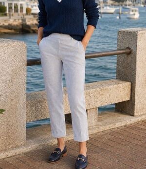 Talbots curvy blue seersucker crop pant size 14